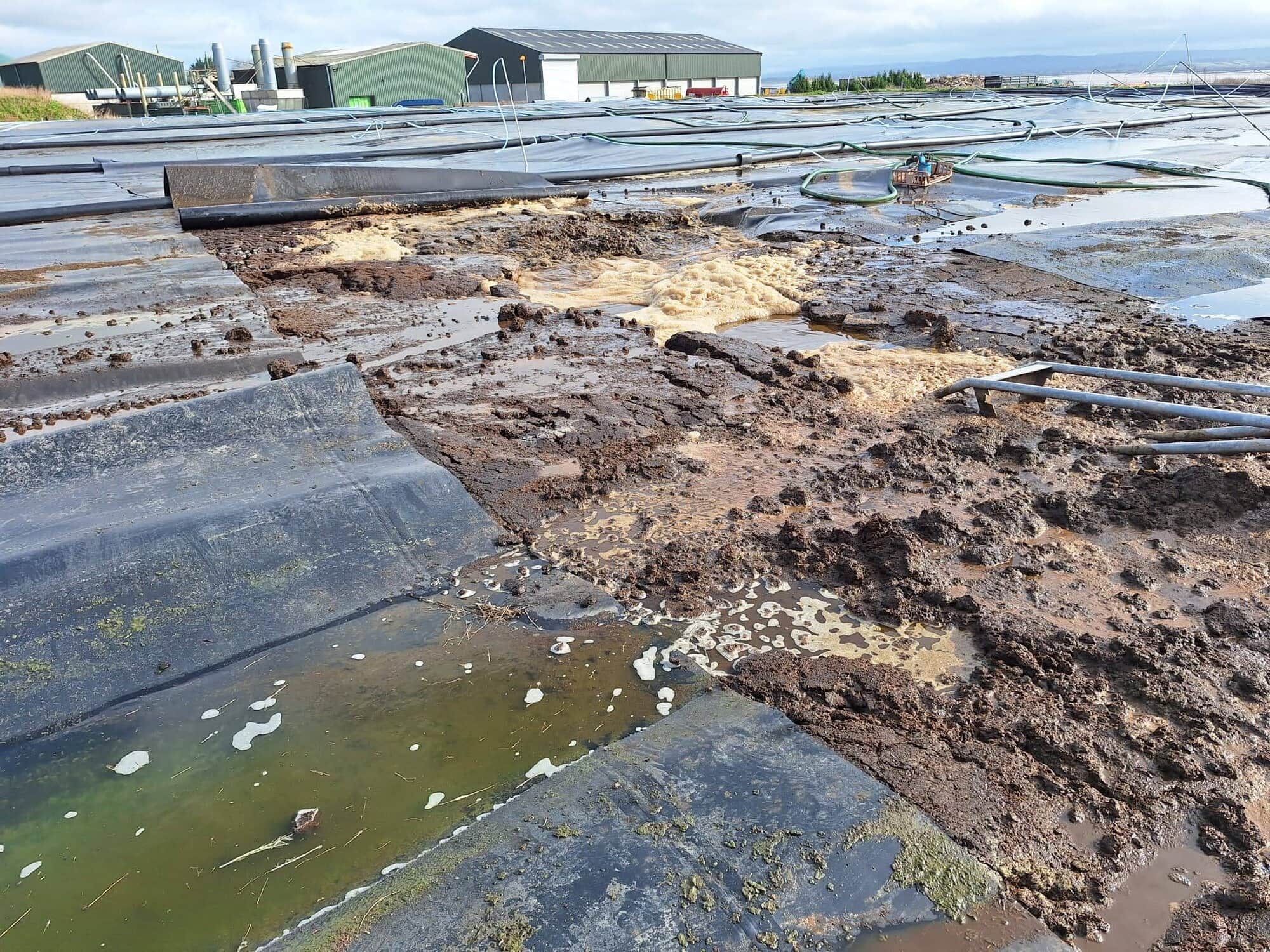 Crust damage on slurry store covers affecting farm operations.